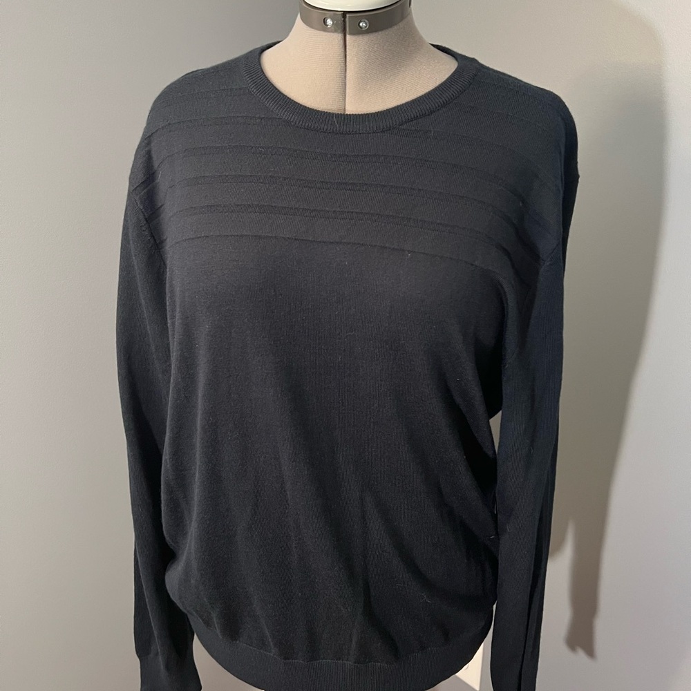 Michael Kors Blue Crew Neck Sweater with Ribbed Texture